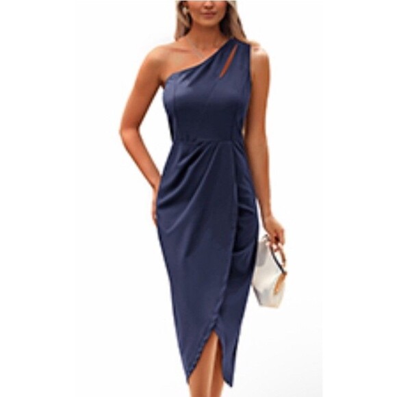 Pretty Garden Ruched One Shoulder Womens S Navy Cocktail - Picture 1 of 7